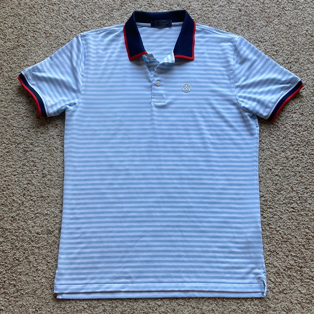 G/FORE Blue and White Striped Polo Shirt